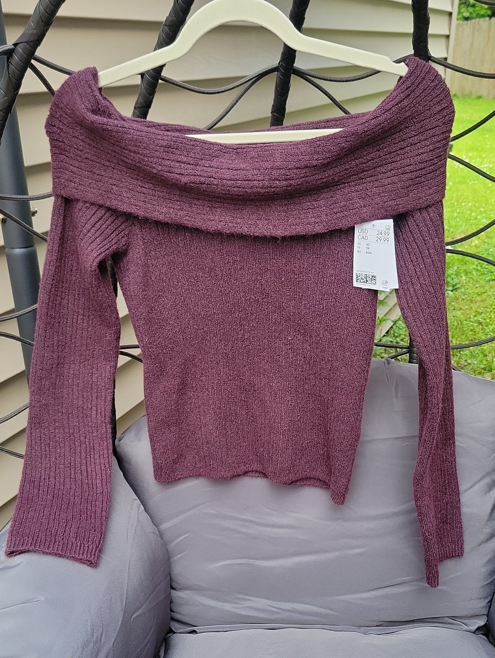 H&M Off-Shoulder Ribbed Sweater - Plum